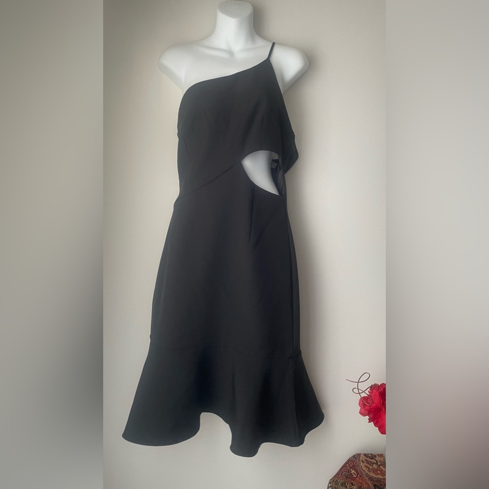 Lea & Viola Black One Shoulder Cutout Dress Size Medium - Picture 1 of 7